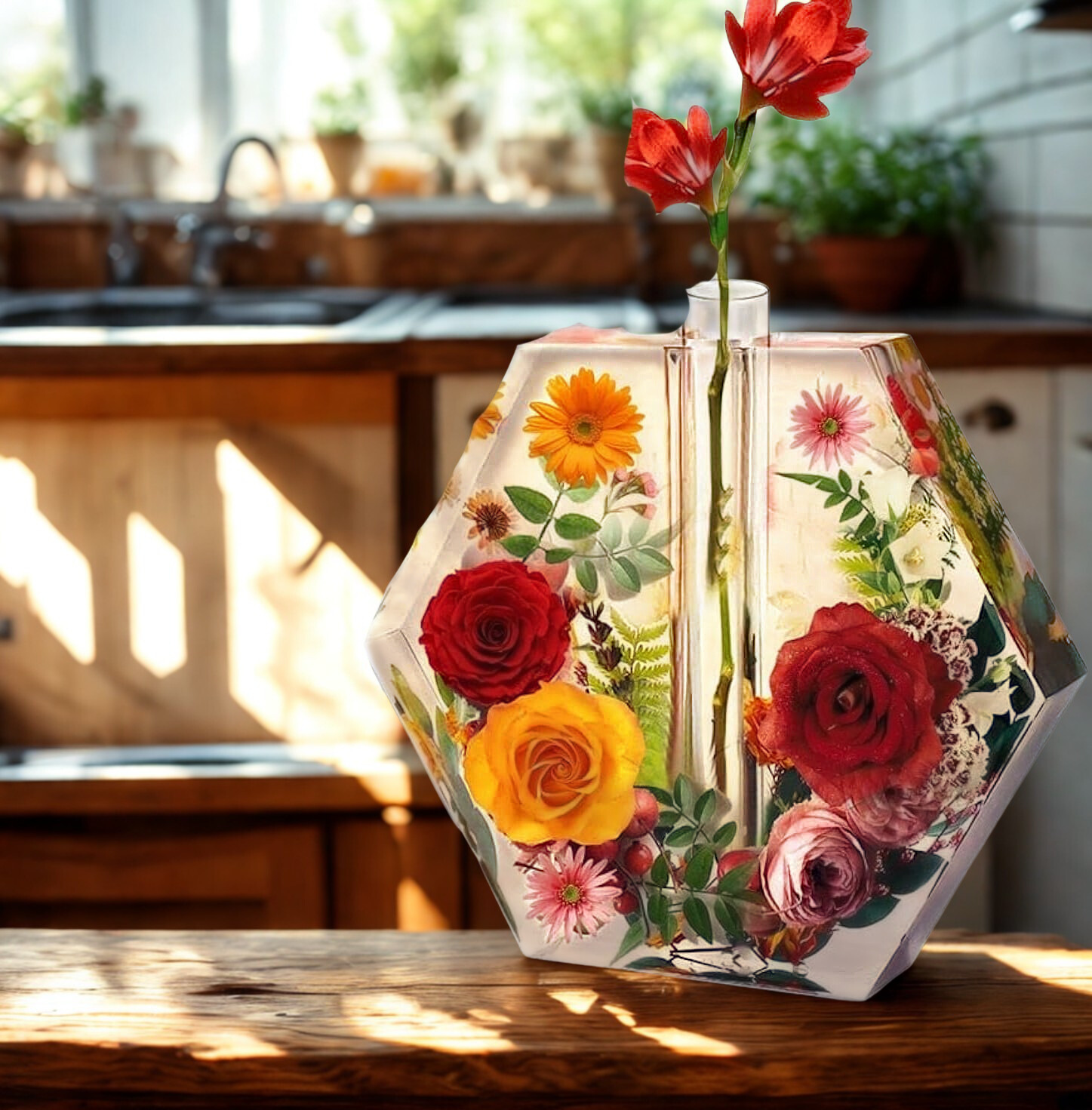 9 x 9 Hexagon Block w/ vase